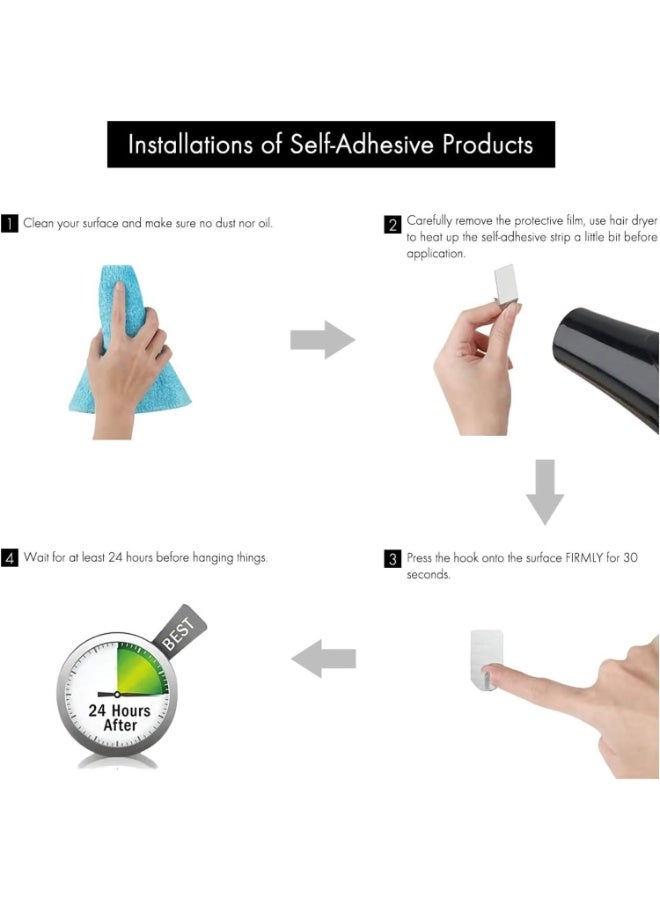 LYNLYN 40cm Self Adhesive Towel Bar, Rustproof SUS304 Stainless Steel with 2 Hooks, No Drilling Required for Bathroom, Kitchen, and RV - Image 5